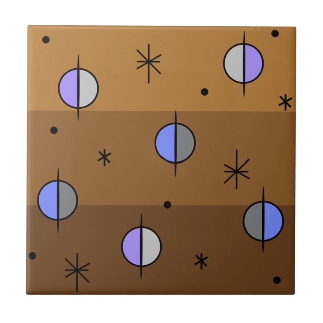 Retro Space Age Planets Stars Brown Fliese (Vorderseite)
