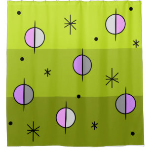 Retro Space Age Planets Stars Chartreuse Duschvorhang
