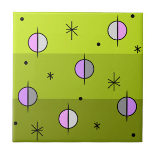 Retro Space Age Planets Stars Chartreuse Fliese