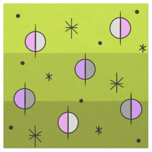 Retro Space Age Planets Stars Chartreuse Stoff