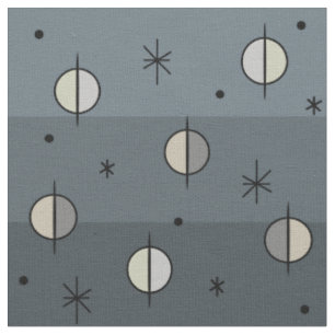 Retro Space Age Planets Stars Grau Stoff