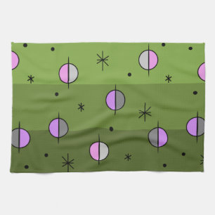 Retro Space Age Planets Stars Grün Geschirrtuch