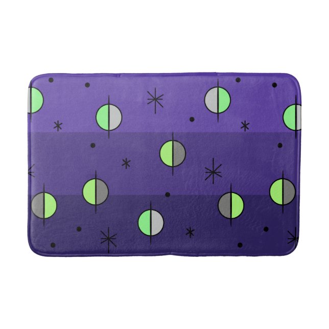 Retro Space Age Planets Stars Indigo Badematte (Vorderseite)