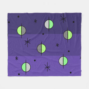 Retro Space Age Planets Stars Indigo Fleecedecke