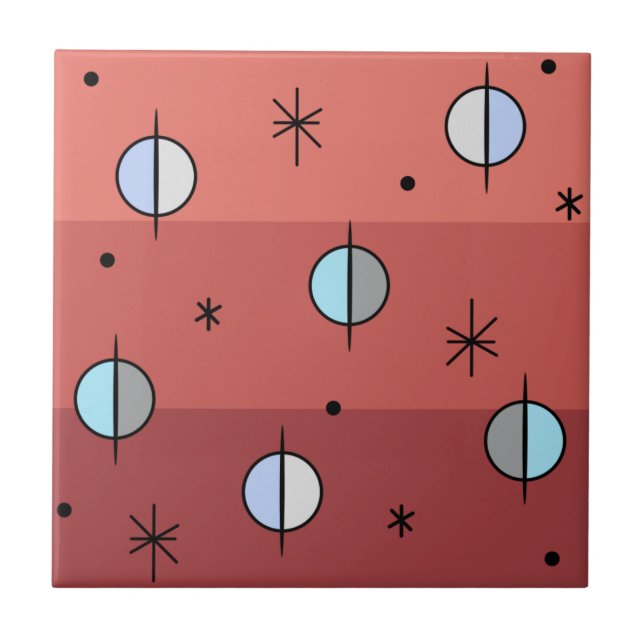 Retro Space Age Planets Stars Lachs Pink Fliese (Vorderseite)
