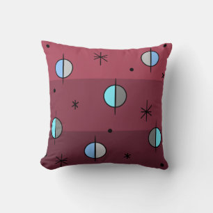 Retro Space Age Planets Stars Maroon Kissen