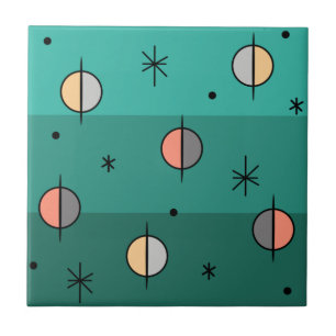 Retro Space Age Planets Stars Türkis Fliese
