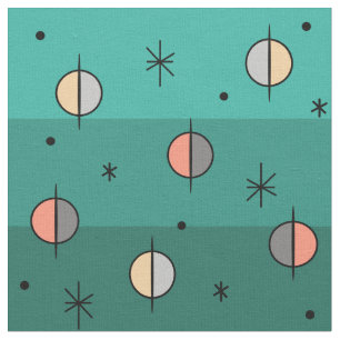 Retro Space Age Planets Stars Türkis Stoff