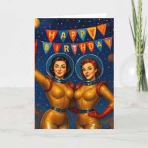 Retro Space Babes Geburtstags-Vintage-Pin-Up  Karte