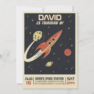 Retro Space Birthday Invitation Einladung