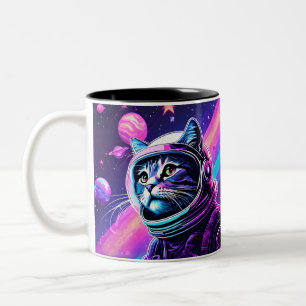 Retro Space Cat Tasse - Vaporwave Galaxy Kitty Cof