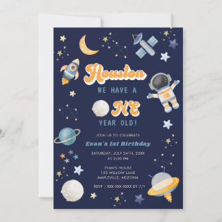 Retro Space Houston Wir haben einen 1-jährigen Geb Einladung