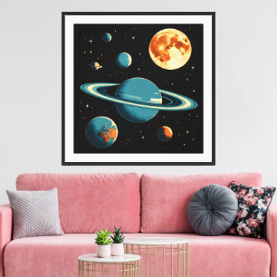 Retro Space Planets & Moon Wall Art - Mitte des Ja Leinwanddruck