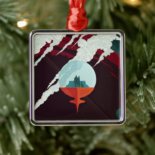 Retro Space Poster Cassini Mission to Saturn Ornament Aus Metall (Baum)