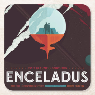 Retro Space Poster Cassini Mission to Saturn Rechteckiger Pappuntersetzer