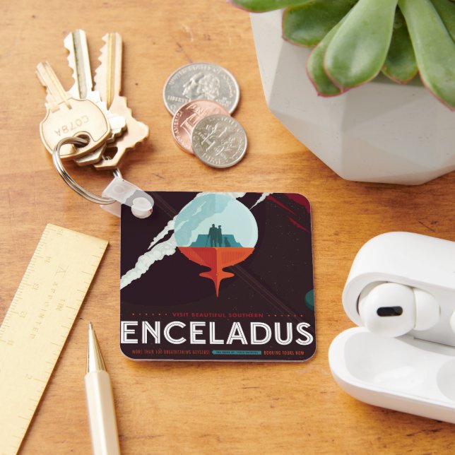 Retro Space Poster Cassini Mission to Saturn Schlüsselanhänger (Schreibtisch)