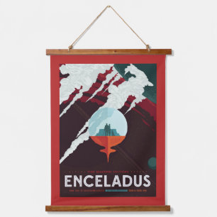 Retro Space Poster Cassini Mission to Saturn Wandteppich Mit Holzrahmen
