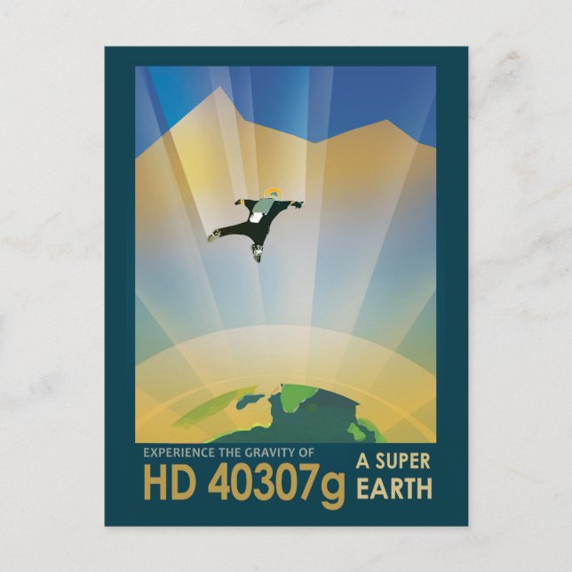 Retro Space Poster - die Schwerkraft einer Super E Postkarte (Vorderseite)