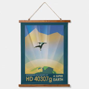 Retro Space Poster - die Schwerkraft einer Super E Wandteppich Mit Holzrahmen
