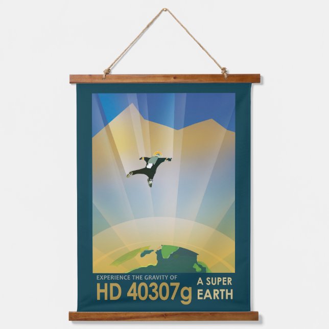 Retro Space Poster - die Schwerkraft einer Super E Wandteppich Mit Holzrahmen (Vorderseite)