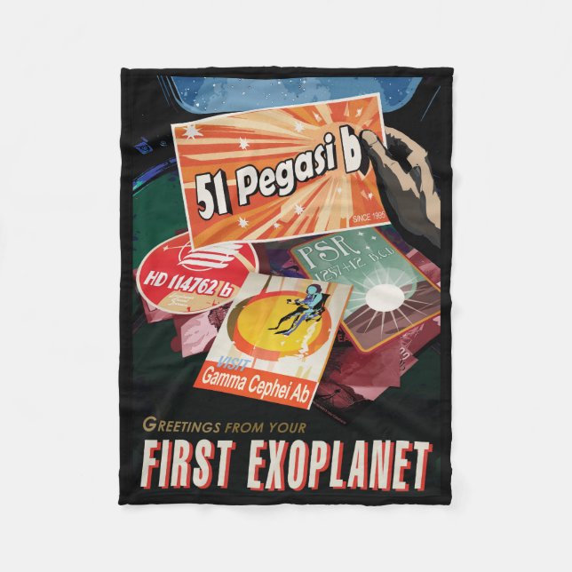 Retro Space Poster-Exoplanet Discovery 51 Pegasi B Fleecedecke (Vorderseite)