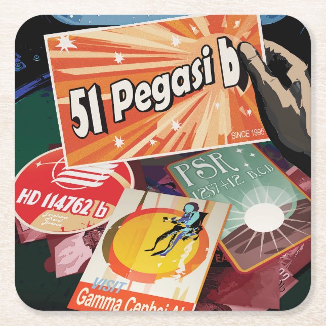Retro Space Poster-Exoplanet Discovery 51 Pegasi B Rechteckiger Pappuntersetzer (Vorderseite)