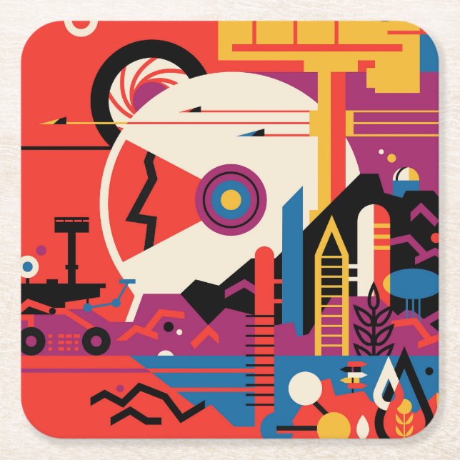 Retro Space Poster - Mars Exploration Program. Rechteckiger Pappuntersetzer (Vorderseite)