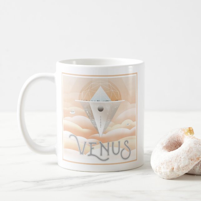 Retro Space Poster Observatory im Sonnensystem Kaffeetasse (Mit Donut)