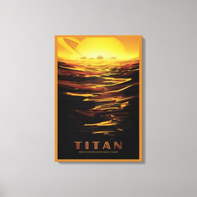 Retro Space Poster-Saturns Größter Mond, Titan. Leinwanddruck (Vorderseite)