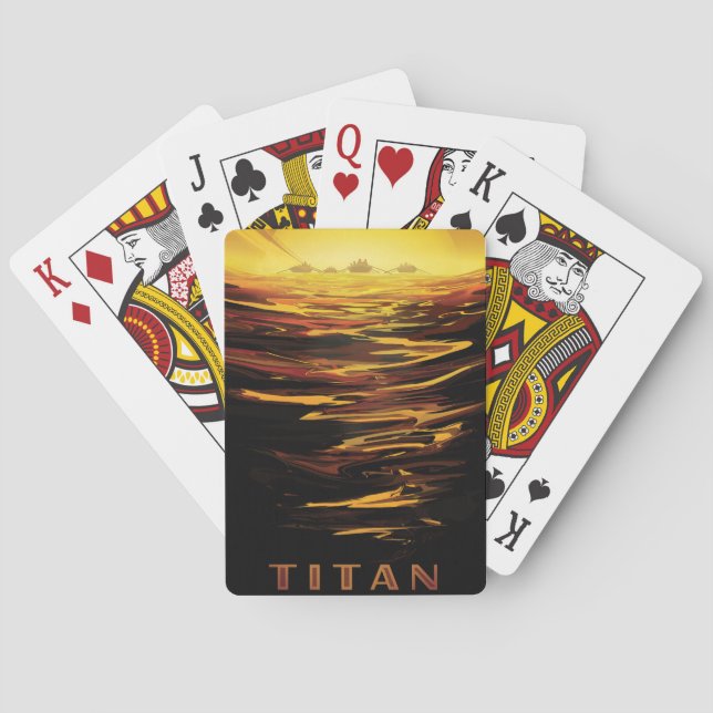 Retro Space Poster-Saturns Größter Mond, Titan. Spielkarten (Rückseite)