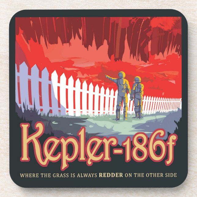 Retro Space Poster von Kepler-186f. Getränkeuntersetzer (Vorderseite)