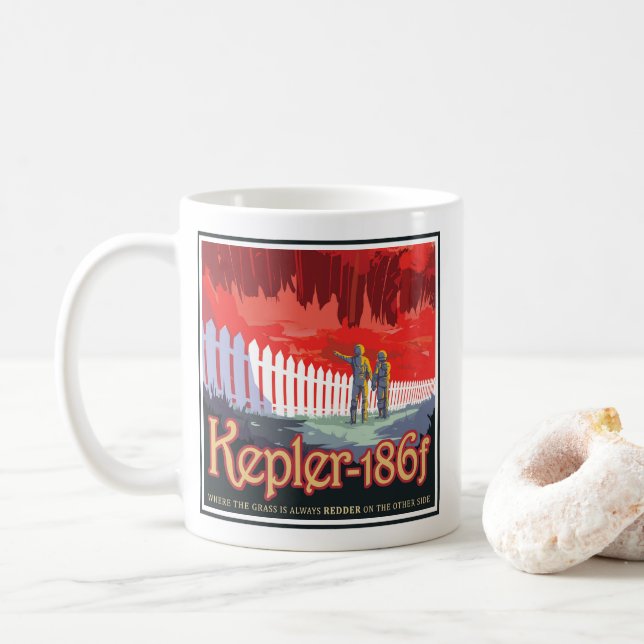 Retro Space Poster von Kepler-186f. Kaffeetasse (Mit Donut)