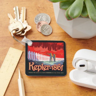 Retro Space Poster von Kepler-186f. Schlüsselanhänger
