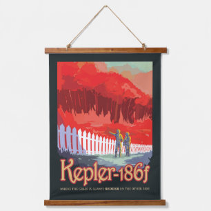 Retro Space Poster von Kepler-186f. Wandteppich Mit Holzrahmen