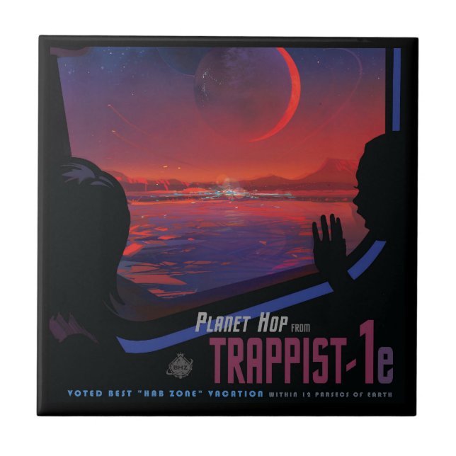 Retro Space Poster - Zuschauer beobachten Trappist Fliese (Vorderseite)