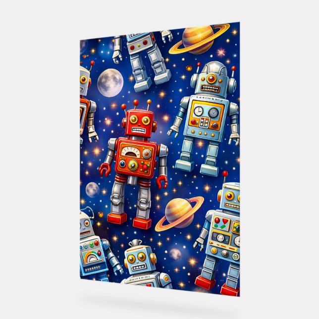 Retro space robots Galactic voyage fine art poster (Winkel)