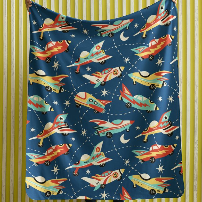 Retro Space Rocket Cars Blaues Niedliches Kindermu Sherpadecke (Von Creator hochgeladen)