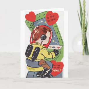Retro Space Ship Carte Saint Valentin