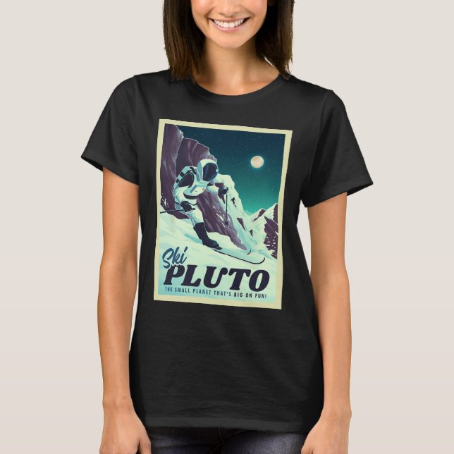 Retro Space Tourism Ski Pluto Skiing Skier  T-Shirt (Vorderseite)