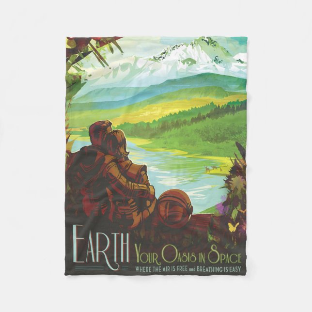Retro Space Travel Poster-an-Earth Science Mission Fleecedecke (Vorderseite)