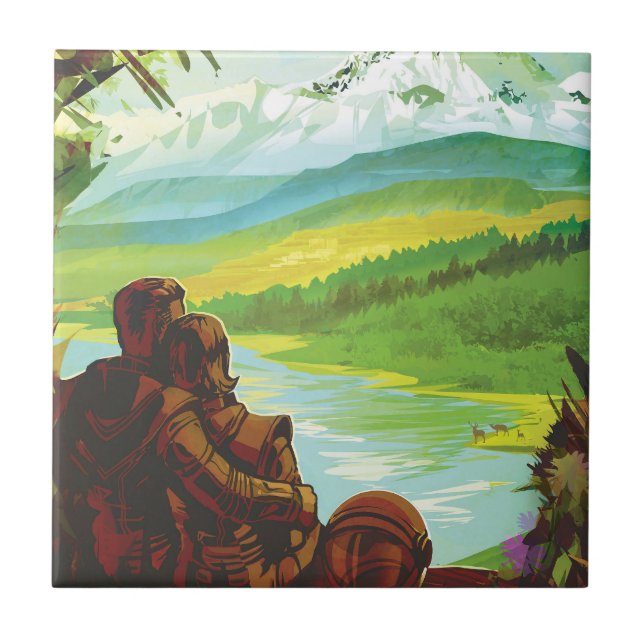Retro Space Travel Poster-an-Earth Science Mission Fliese (Vorderseite)