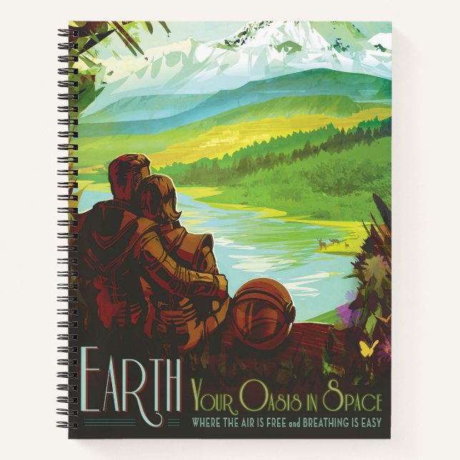 Retro Space Travel Poster-an-Earth Science Mission Notizbuch (Vorderseite)