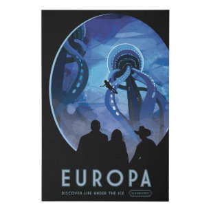 Retro Space Travel Poster - Jupiter's Moon Europa. Künstlicher Leinwanddruck