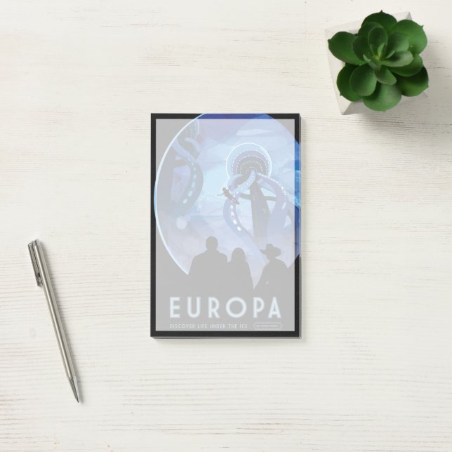 Retro Space Travel Poster - Jupiter's Moon Europa. Post-it Klebezettel (Büro)
