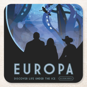 Retro Space Travel Poster - Jupiter's Moon Europa. Rechteckiger Pappuntersetzer