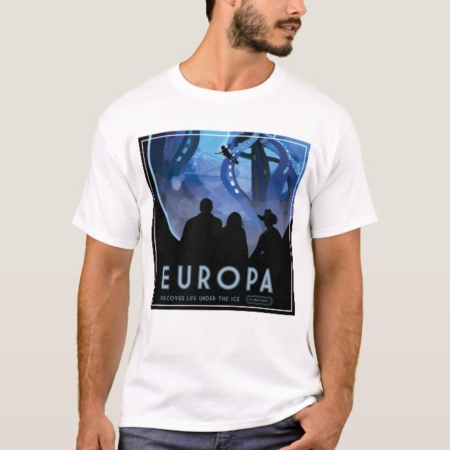 Retro Space Travel Poster - Jupiter's Moon Europa. T-Shirt (Vorderseite)