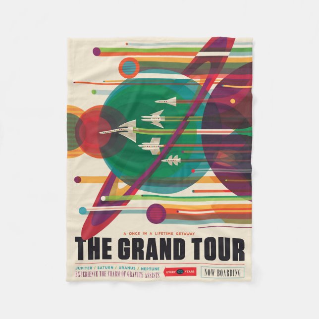 Retro Space Travel Poster - Solar System Grand Tou Fleecedecke (Vorderseite)