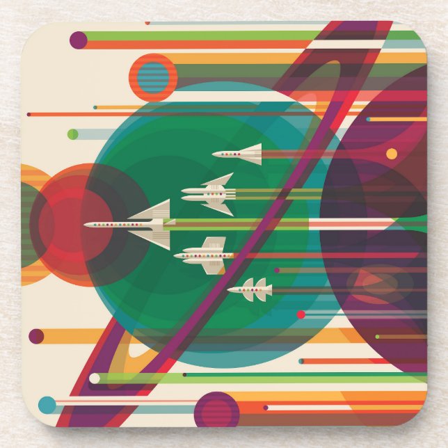 Retro Space Travel Poster - Solar System Grand Tou Getränkeuntersetzer (Vorderseite)