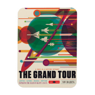 Retro Space Travel Poster - Solar System Grand Tou Magnet