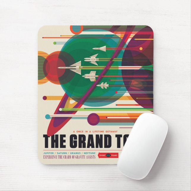 Retro Space Travel Poster - Solar System Grand Tou Mousepad (Mit Mouse)